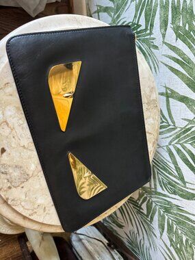 Fendi Monster “Bag Bugs” Slim Zip Clutch – Black Leather